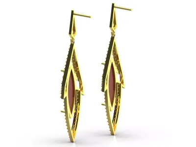 Coral and Diamond Cabochon Yellow Gold Drop Earrings je0122 3D print model