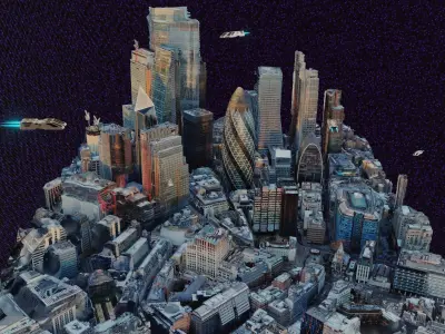 LONDON Cyber City night Low-poly 3D model Low-poly 3D model Low-poly 3D model