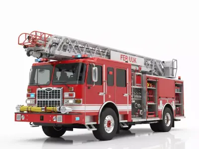 Modern Triple Combination Fire Engine and Aerial Ladder Truck Low-poly 3D model