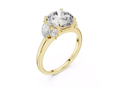 Round Five Stone Engagement Ring Marquise Diamonds Ring CAD 3DM 3D print model