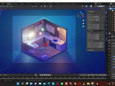 garage room low poly model render in blender Low-poly 3D model