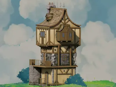 fantasy Stylized Medieval House b7 3D model