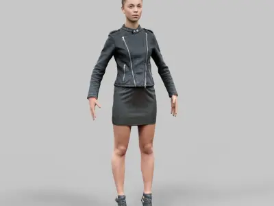 A-Pose girl in leather Rigged Low-poly 3D model