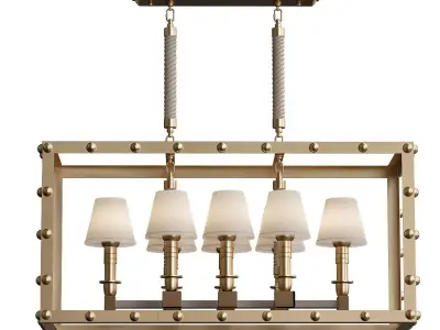 LOFT1176 six light chandelier in brass with shades 3D model