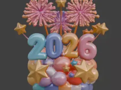 Vibrant 2026 New Year Balloon Sculpture 3D Model Low-poly 3D model