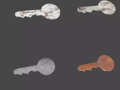 Old Key - Rusty Iron Material Modern 4-PACK Low-poly 3D model