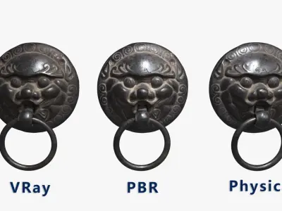Chinese animal head door knocker PBR 3D model