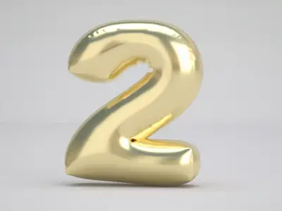 2 Number Balloon Gold 3D model