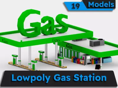 Lowpoly Gas Station Low-poly 3D model