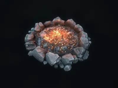 Camping  bonfire Low-poly 3D model