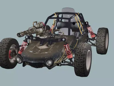 Post-Apocalypse Buggy Car B With Gunholder 3D Model Low-poly 3D model