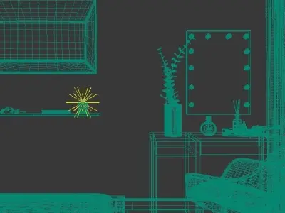 Bedroom2 bedroom with furniture and mirror 3D model