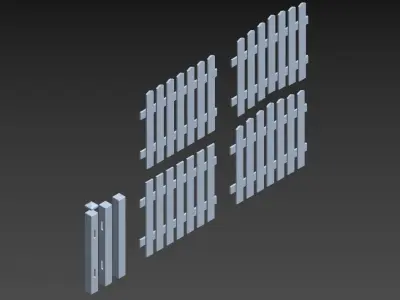 Low Poly Garden fence set for games and illustrations Low-poly 3D model