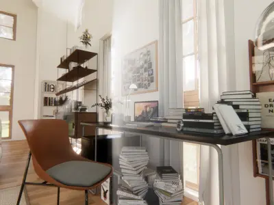 Livingroom modern living room with high ceilings and windows 3D model