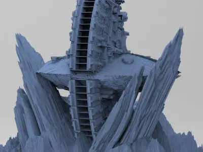 Ancient Athena Sci-Fi Mountain Shipwreck 3D model