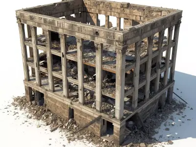 Ruined Three Story Stone Building 3D Model Low-poly 3D model