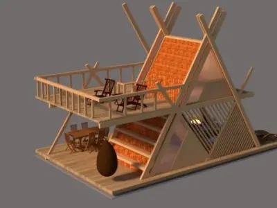 Glamping tower with hot tube and fire pit 3d model Low-poly 3D model