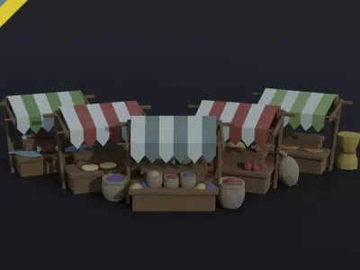 Cartoon market Polygonal Style Low-poly 3D model
