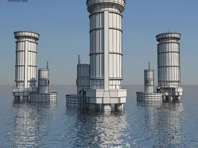 Low Poly Modern Building Set 01 3D Model Pack