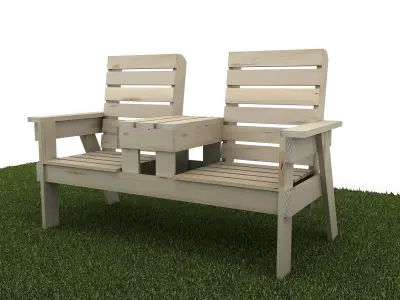 Double Chair Bench with Table Low-poly 3D model