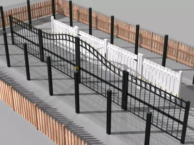 Fences fence and gate Low-poly 3D model