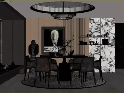 Modern Eclectic Dining Room Marble Accent Pendant Light 3D model