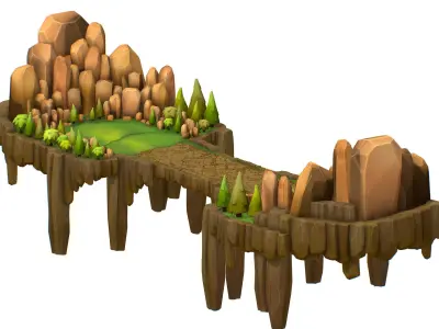 Island and Bridge Area Low-poly 3D model
