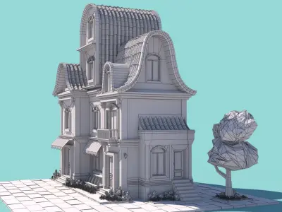 Stylized beautiful street town house-03 Low-poly 3D model