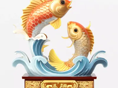 Fish statues Low-poly 3D model