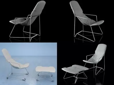 Plein Air Armchair 271 and Footstool 272 3D model