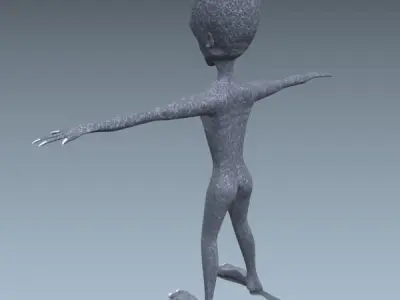 Blue skinny alien creature 3D print model