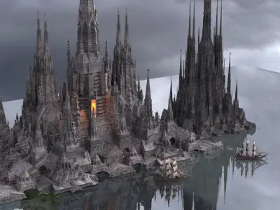 Dark Fantasy Port City 1 3D model