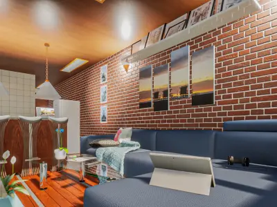 Container House 1 Bedroom Interior and Exterior Model Low-poly 3D model
