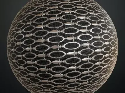 Silver Oval Chain Metal Grill Transparent PBR Seamless Texture