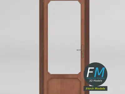 Wood Panel Interior Door with Hammered Glass 3D model