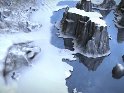 Winter Snow Environment 2 With Frozen Lakes And Mountains Low-poly 3D model