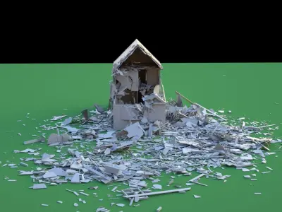 Destroyed Wooden Cottage 3D model