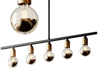 Black And Brass Industrial Five Bulb Bar Light  3D model
