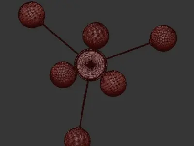 PULSAR chandelier with five balls hanging from ceiling 3D model