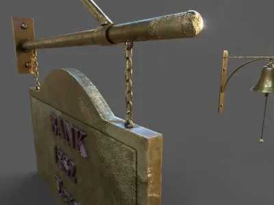 OLD BANK SIGN AND BELL 3D MODEL Low-poly 3D model