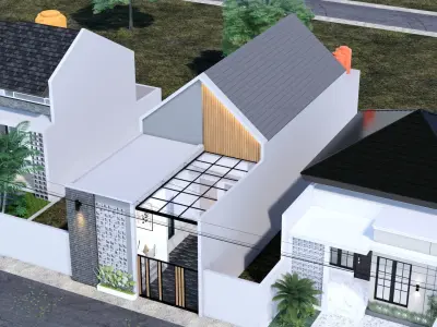 Architecture One Floor Modern House Full Interior Furniture 3D model