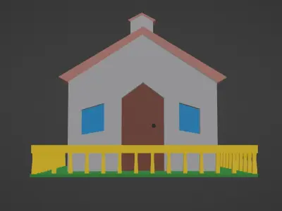 House with fence Low-poly 3D model
