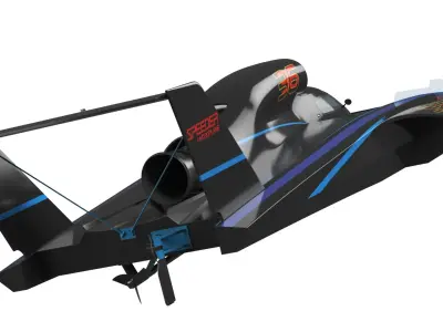  Jet Hydroplane Racing Boat Black Simplified 