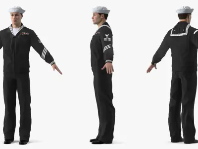  US Navy Sailor in Black Uniform A-Pose 