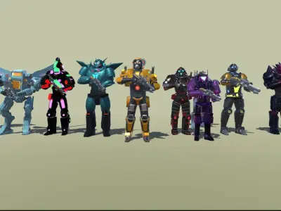 Sci-Fi Warrior Bots Low-poly 3D model