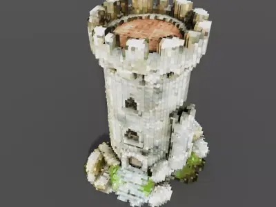 High Detail Voxel Medieval Round Tower Low-poly 3D model