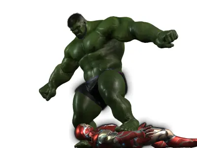 Hulk Kicks Ironman Low-poly 3D model