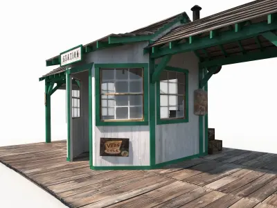 Western Train Station Low Poly Low-poly 3D model