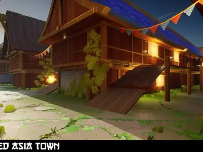 Stylized Asia Town Low-poly 3D model