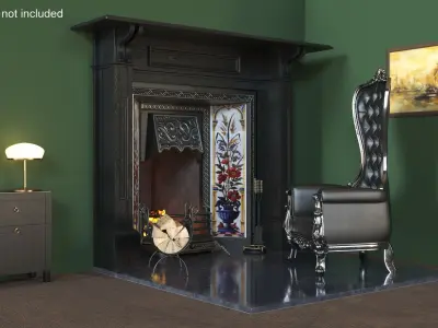  Victorian Fireplace with Leather Chair 